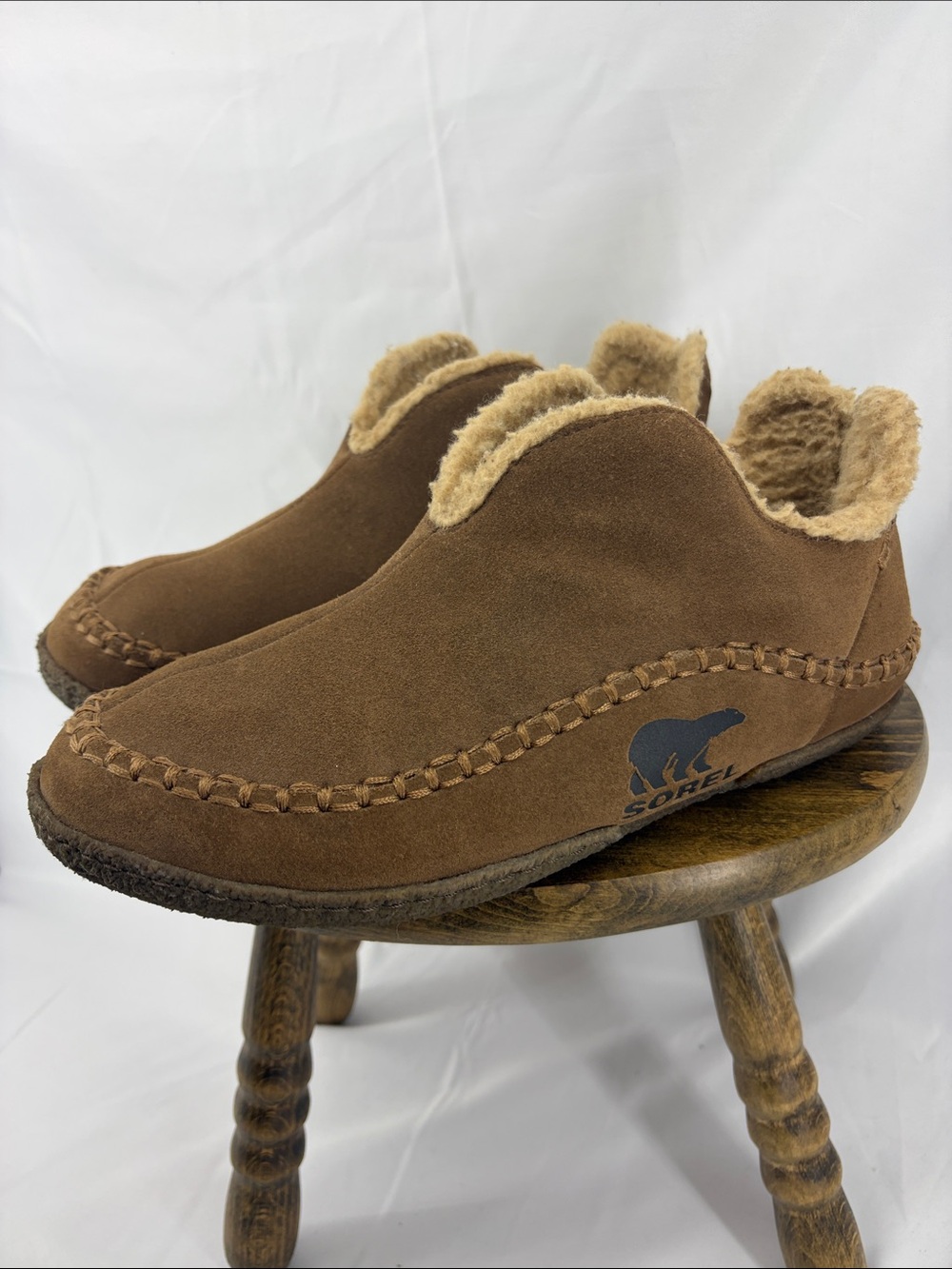 Sorel Manawan Suede Moccasin Bootie Slippers w/ Faux Fur Lining, Mens 10